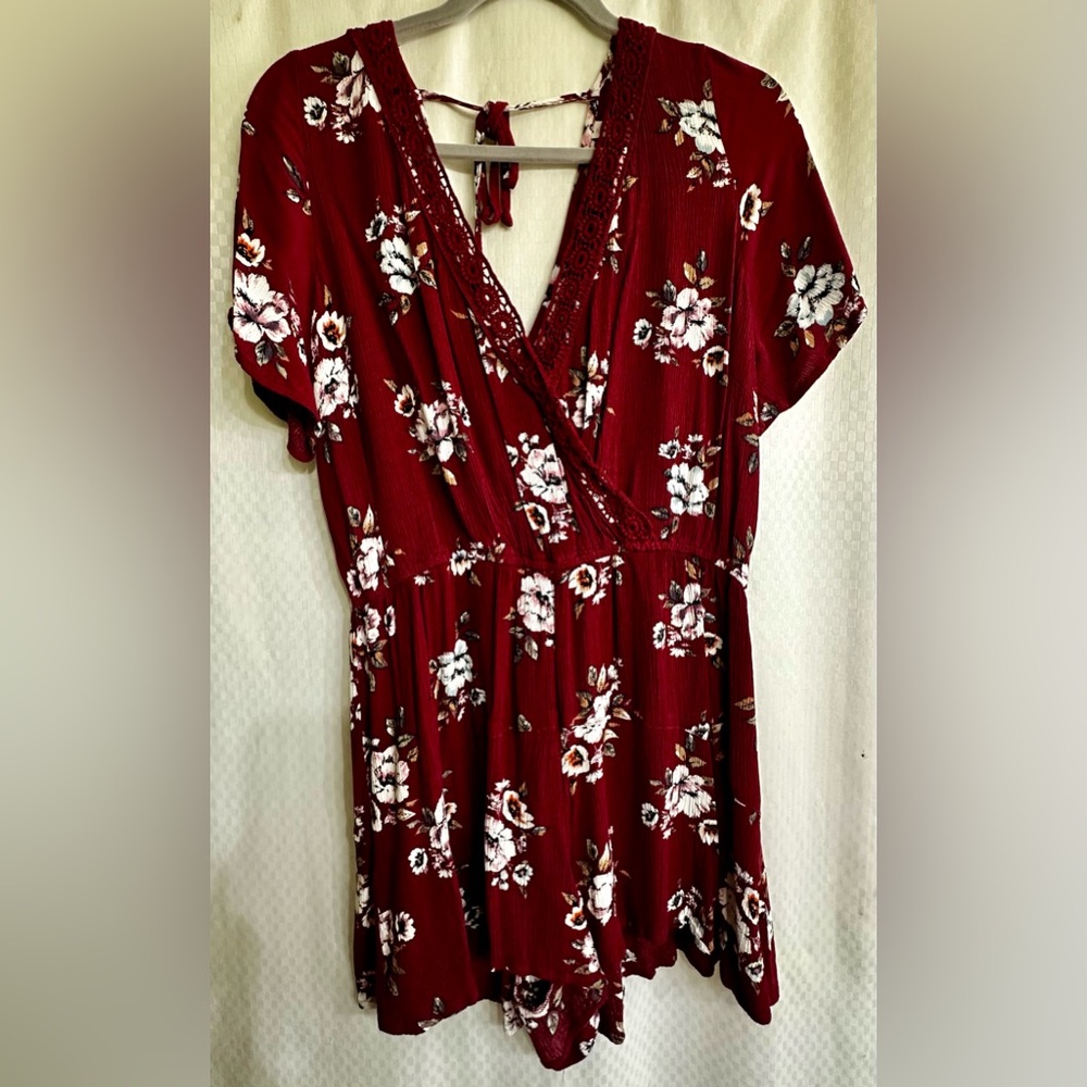 Deep Red Floral Romper